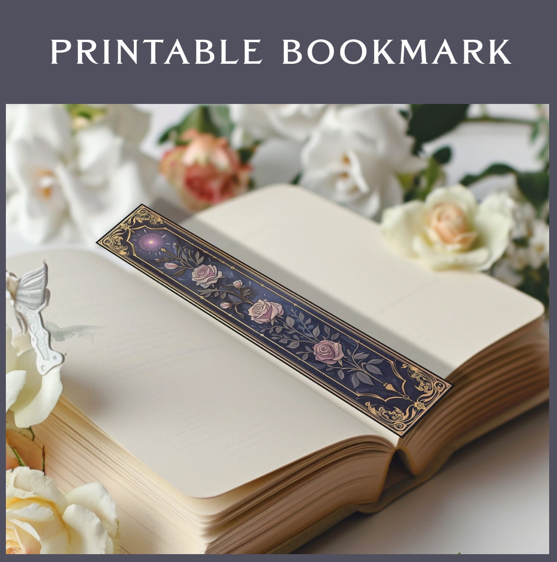 Printable Bookmark Mystical Roses Sword Magical for Book Lovers for ...