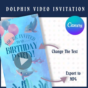 Invito video animato con delfino e immagine, invito modificabile per festa in piscina Canva Ocean per bambini di qualsiasi età, invito personalizzato sotto il mare mp4 per cellulare