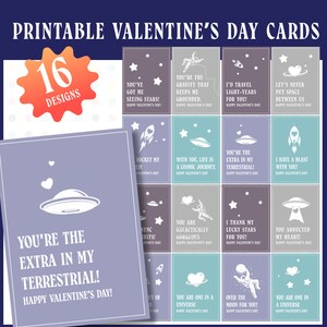 Tarjetas de San Valentín imprimibles con temática espacial / Etiquetas de regalo imprimibles / Tarjetas de San Valentín divertidas con temática espacial para adultos y niños / Regalos para el día de San Valentín