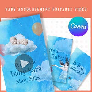 Video animado de anuncio de bebé / Plantilla digital editable / Publicación en redes sociales / Revelación creativa del género del embarazo / Es un niño y una niña