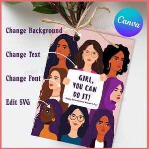 Bearbeitbare Karten zum internationalen Frauentag für Kollegen, Freunde, Familie, Ermutigung, Anerkennungskarte, 8 März feministische Download