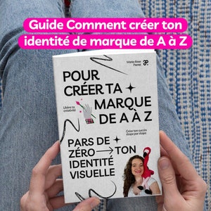 Peut inclure: Une couverture de livre avec un fond blanc et du texte noir qui dit "Pour creer ta marque de A a Z" et "Pars de zero - ton identite visuelle". La couverture du livre présente également un flamant rose et une femme aux cheveux bruns.