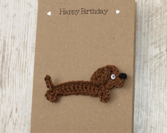 Karte Dackel Katze Geburtstagskarte Glückwunschkarte mit Häkelapplikation Geschenk gehäkelt happy birthday