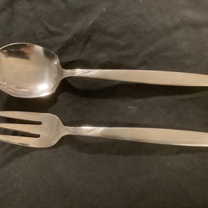 Mid-Century Stainless Steel Salad Serving Set Fork and Spoon