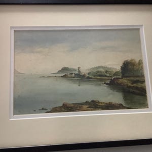 Framed Print Seascape with Church and Woodlands