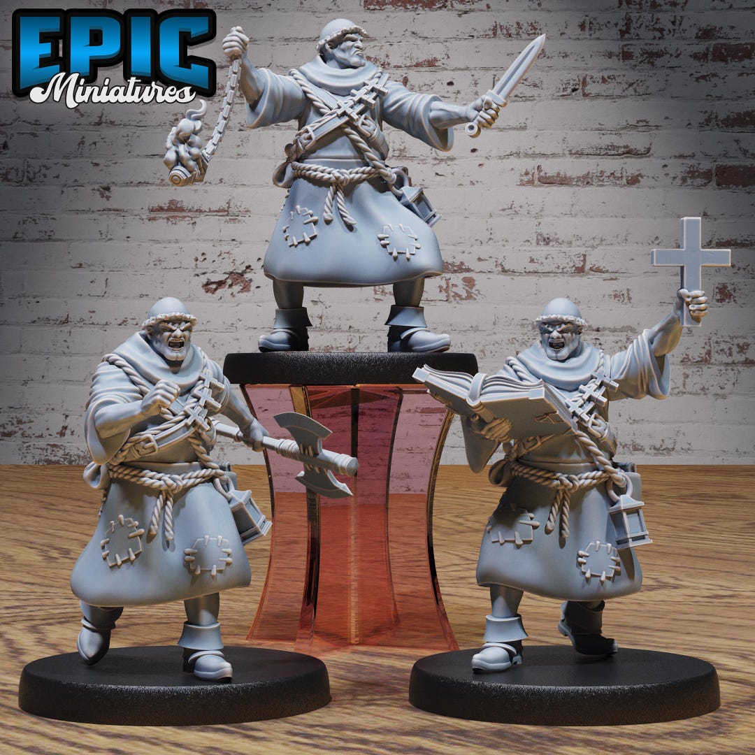 Medieval Cleric Monk 3D Printed Fantasy Miniatures Epic Miniatures Faith Defender D&amp;D RPG Resin ...