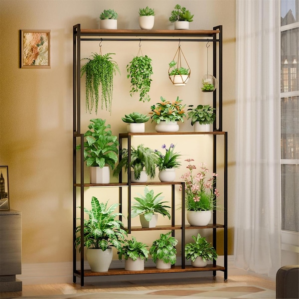 A Tall Plant Stand Indoor with Grow Light - 72" Metal Plant Shelf for Indoor Plants Multiple, 5 Tier Flower Pot Holder Stand