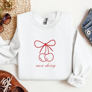 Coquette Sweatshirt, Coquette Cherry Sweatshirt, Coquette Top, Coquette Clothing, Bow Sweatshirt, Cherry Top, Coquette Aesthetic, Mon Chery