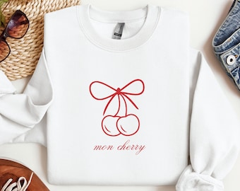 Coquette Sweatshirt, Coquette Cherry Sweatshirt, Coquette Top, Coquette Clothing, Bow Sweatshirt, Cherry Top, Coquette Aesthetic, Mon Chery