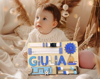 Personalized Baby Gift Montessori Wooden Puzzle & Busy Board for First Birthday Learning