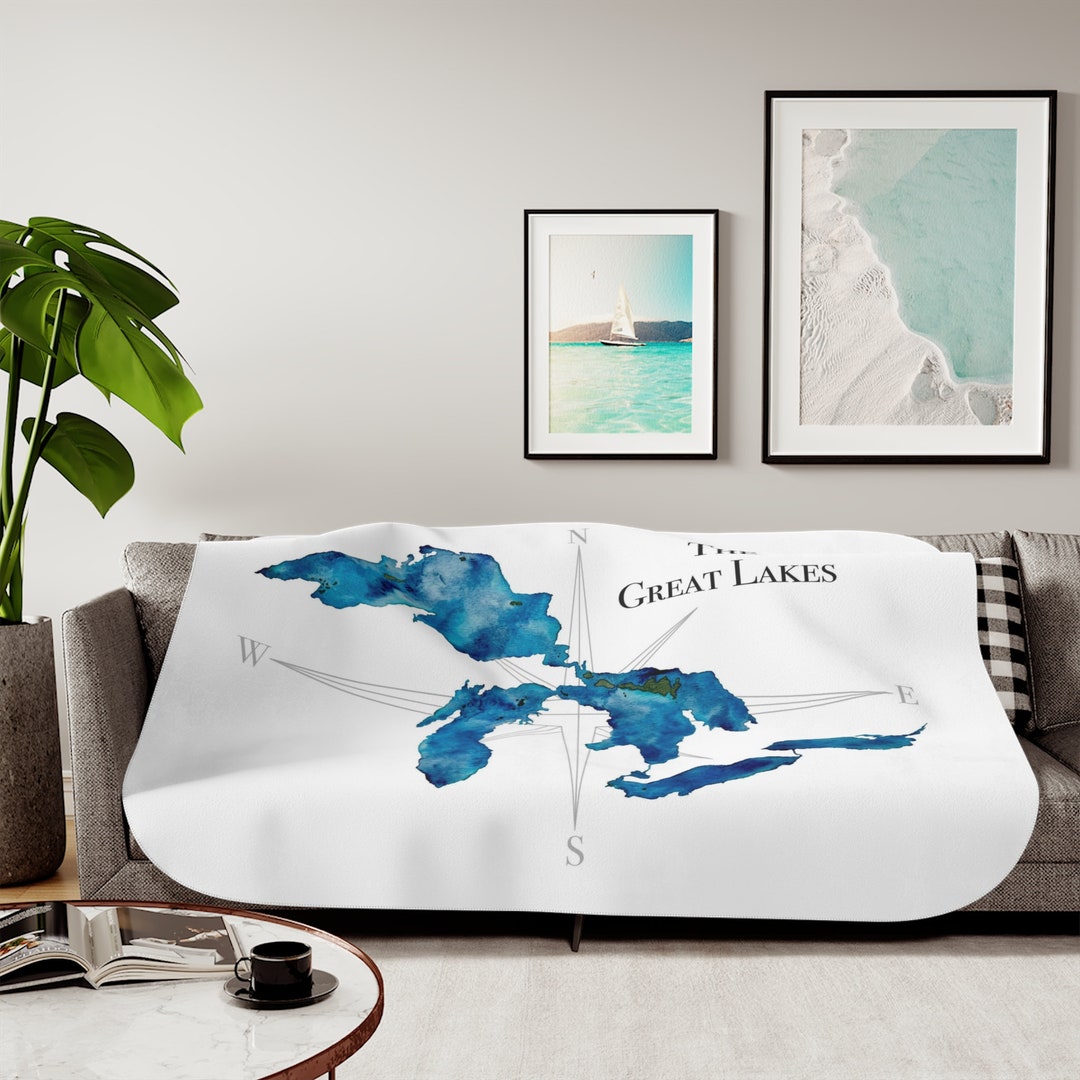 Great Lakes Compass Sherpa Blanket, Two Colors. Plush and Perfect for