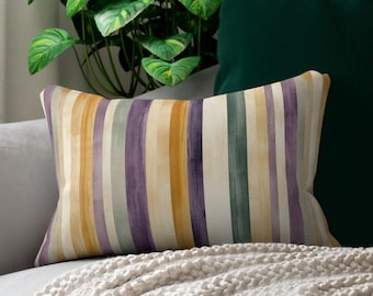 Mardi Gras Stripe Pillow, Spun Polyester Lumbar Pillow, Mardi Gras Home Decor, Gold, Green, and Purple Throw Pillow, Seasonal Decor