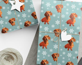 Dackel-Geschenkpapier, Geschenkpapier perfekt für Weihnachten und Feiertage, Dackel-Geschenkpapier