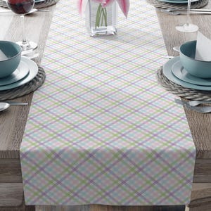 Pastel Plaid Table Runner, Easter party decor, Spring kitchen accessory