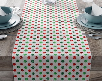 Christmas Polka Dot Table Runner, Festive Red Green Holiday Decor
