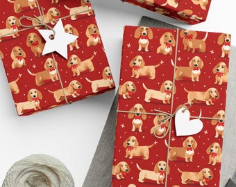 weihnachtliches Geschenkpapier Dackel | Dackel Geschenkverpackung | Dackel Geschenkpapier für Hundeliebhaber | Süße Hunde Geschenkpapierbögen