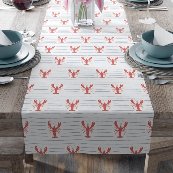 Crawfish Table Runner, Festive Party Decor, Kitchen Dining Accessory, Red, White and Blue Crawfish Pattern
