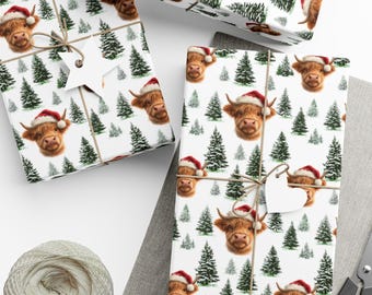 Fluffy Cow Wrapping Paper, Cute Pet Gift Wrap, Holiday Gift Wrap, Highland Cow Gift Wrap