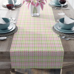Pink and Green Pastel Plaid Table Runner, Easter party decor, Spring kitchen accessory