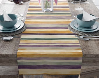 Mardi Gras Table Runner, Festive Cotton/Poly Banner, Carnival Party Decor, Kitchen Dining Accessory, Holiday Celebration Table Linen