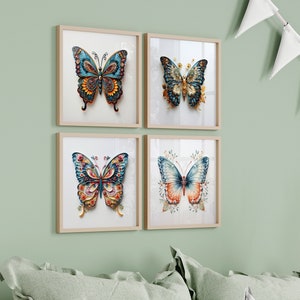 Butterfly Wall Art Digital Download | 10 Butterfly Prints for Teen room, kids room, or nursery room Beautiful bright colors boho style
