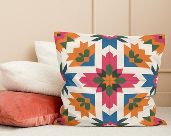 Colorblock Square Pillow: Mexican Tile Inspired Home Decor