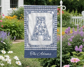 Personalized Chinoiserie Initial Garden Flag: Custom Family Name