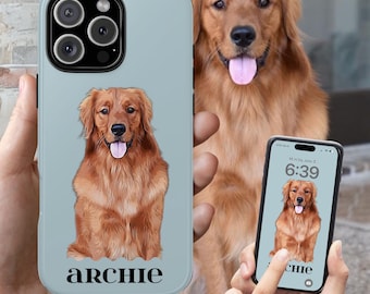 Custodia per telefono personalizzata con illustrazione di animali domestici, custodia resistente personalizzata per cani o gatti