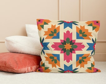 Mexican Tile Inspired Accent Pillow: Bold Color Home Decor