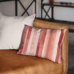 Red Watercolor Stripe Pillow, Valentine Home Decor, Spun Polyester Lumbar Pillow, Red Home Decor, Red throw pillow, one size