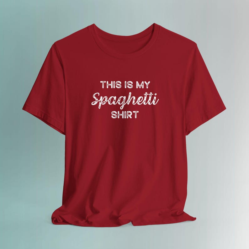 Spaghetti Tshirt, "This is my spaghetti shirt" Funny shirt for the messy eater, Unisex Jersey Short Sleeve Tee afbeelding 10