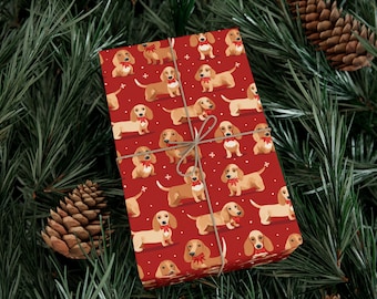 Christmas Dachshund Wrapping Paper | Wiener Dog Gift Wrap | Sausage Dog Holiday Wrapping Paper for Dog Lovers | Cute Dog Gift Wrap Sheets
