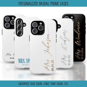 Personalisierte Braut Handyhülle, benutzerdefinierte robuste Handyhülle für Paare, Hochzeitsgeschenk, Hochzeit Tech Zubehör, individuelles Design mit Name und Datum