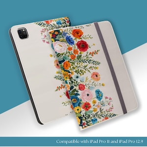 Funda tipo folio para iPad Pro, bonito diseño floral colorido, piel sintética vegana, compatible con iPad Pro 11 y iPad Pro 12,9