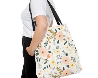 Tote Bag | Spring Floral 05 | Tote Bag (AOP) | Pink, Green, Peach floral, Springtime Tote | Cute Tote