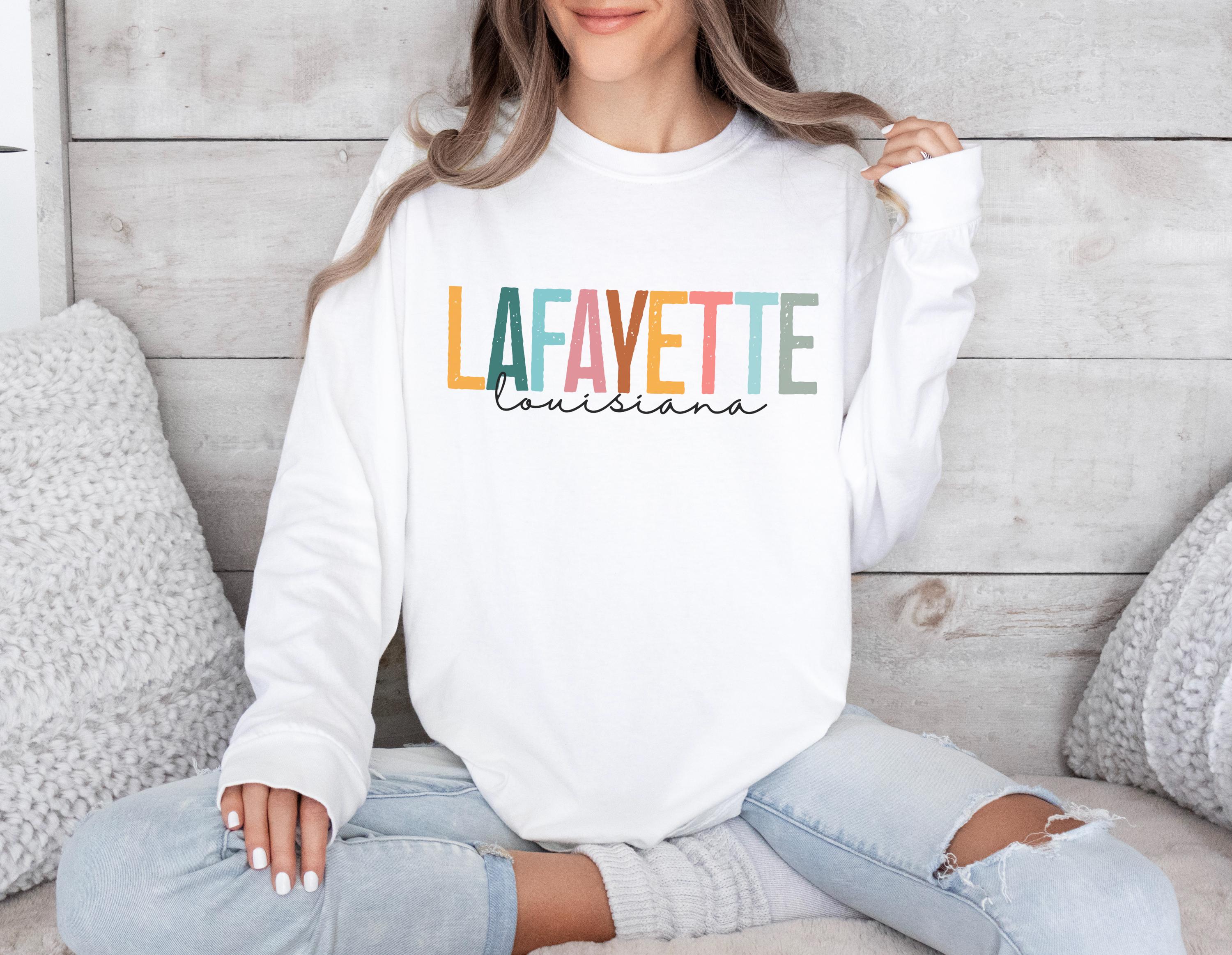 Lafayette Louisiana Long Sleeve T-shirt, Boho Colors, Unisex Shirt 