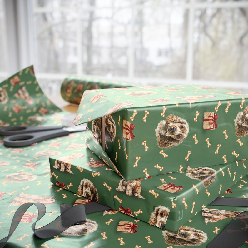 Cocker Spaniel Wrapping Paper, Cute Pet Gift Wrap, Holiday Gift Wrap ...