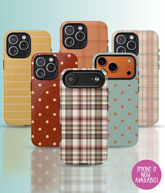 Fall Plaid Magnetic Phone Case, Polka dot Fall Accessories, Magsafe compatible with iPhone 14, 15, 16, 17