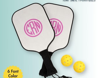 Monogrammed Pickleball Paddle Set: Personalized Initial Gift, 5 Color Options, 2 Paddles, Carry Bag