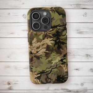 Camo Tough Phone Case, Camouflage Phone compatible with iphone 13 and up and Samsung Galaxy, and Google Pixel, great gift for the Hunter