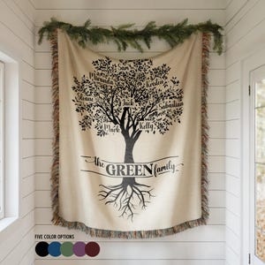 Couverture tissée arbre généalogique, jeté prénom personnalisé pour maman, papa, grand-mère, grand-père