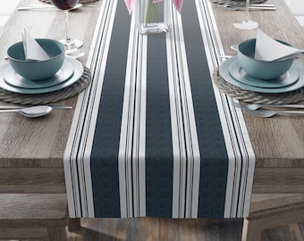 Navy Blue Striped Table Runner: Nautical Kitchen Decor