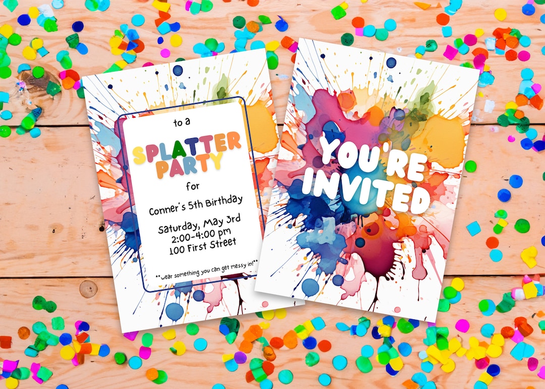 Splatter Paint Party Invitation Canva 5x7 Invitation Template Instant ...