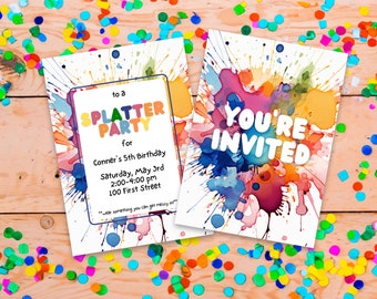 Splatter Paint Party Invitation | Canva 5x7 Invitation Template | Instant Download | Birthday Invitation