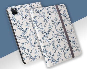 日本未発売 toile de jouy iPadケース ポーチ 生地 花柄 青 両面 IPad Pro Folio Case, Classic Blue and White Chinoiserie