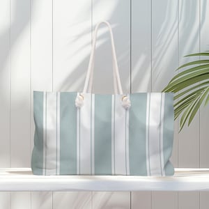 Blue and White Striped Beach Bag, Women&#39;s Tote Bag, Weekender Bag, Large Beach Bag, Nautical blue and white stripes, gift for summer