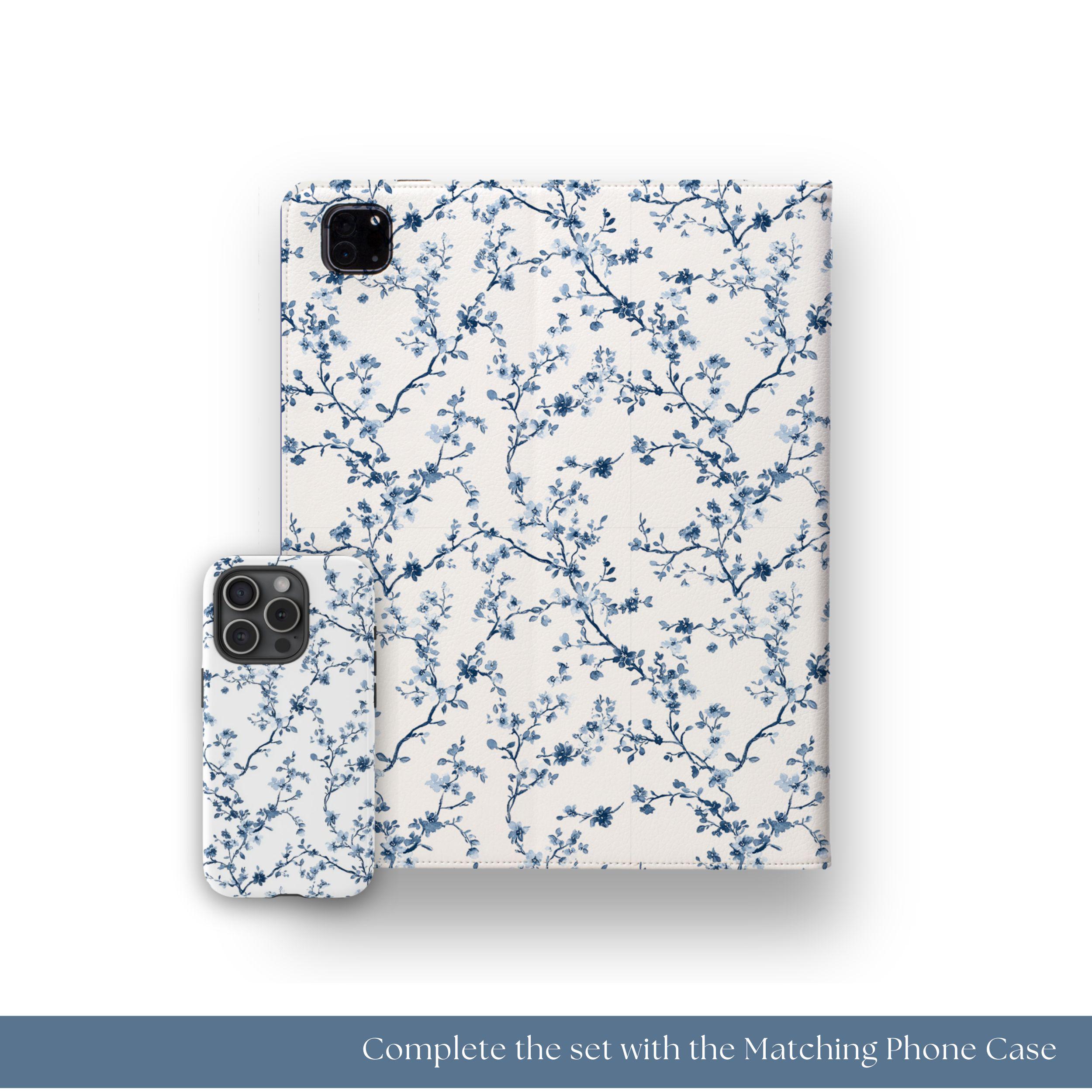 日本未発売 toile de jouy iPadケース ポーチ 生地 花柄 青 両面 IPad Pro Folio Case, Classic Blue and White Chinoiserie