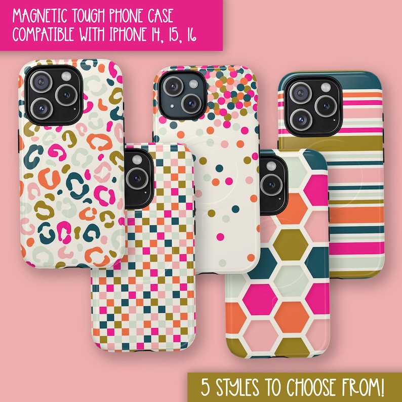 Funda magnética colorida para teléfono, rosa, naranja y verde. Funda magnética resistente para teléfono. imagen 3
