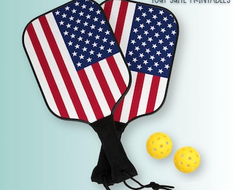 American Flag Pickleball Paddle Set: USA Wood Paddles, 2 Balls, Carry Bag