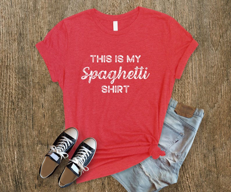 Spaghetti Tshirt, "This is my spaghetti shirt" Funny shirt for the messy eater, Unisex Jersey Short Sleeve Tee afbeelding 8